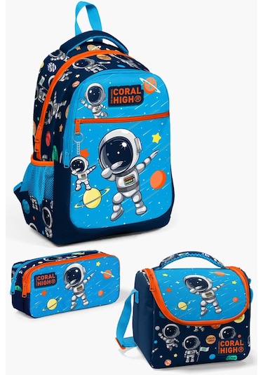 Coral High Kids Lacivert Mavi Astronot Desenli 3 Lü Okul Çanta Seti Set0123486
