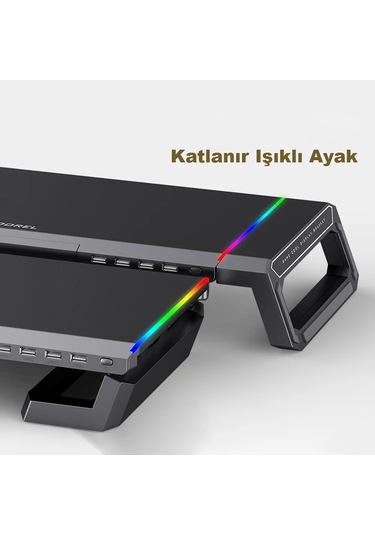 Techtic Bilgisayar Monitör Yükseltici Laptop Sehpası Rgb 4 Usb