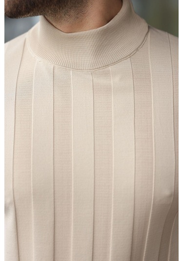 Taş Rengi Yarım Balıkçı Erkek Triko Kazak E7423 Taş Rengi