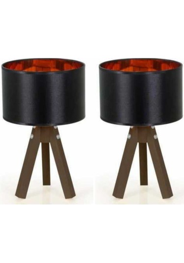 2 Adet Siyah Kumaş Içi Gold Renkli Mdf Abajur Siyah