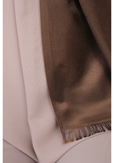 Çift Taraflı Düz Jakar Şal Parlak & Mat Dokulu, Özel Gün Şalı, Düz Renk KAhverengi