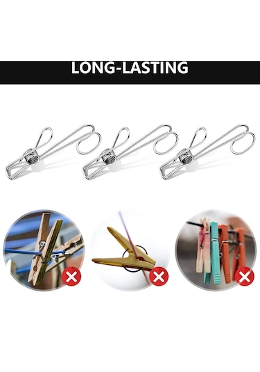 10 Pcs Silver-10 Paket Paslanmaz Çelik Metal Uzun Kuyruk Klip Kanca İle Elbise Pimleri Asılı Evrensel Klipler Mutfak Banyo Ofis Aletleri İçin