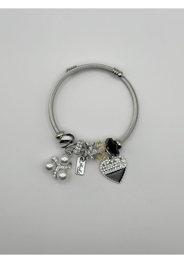 Arnes Jewelry Çelik Zirkon Taşlı Kalpli Incili Bileklik Ar150nes Gold