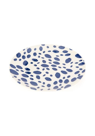 Tulu Porselen Lido Puantiyeli Pasta Tabağı - Mavi - 19 Cm Mavi