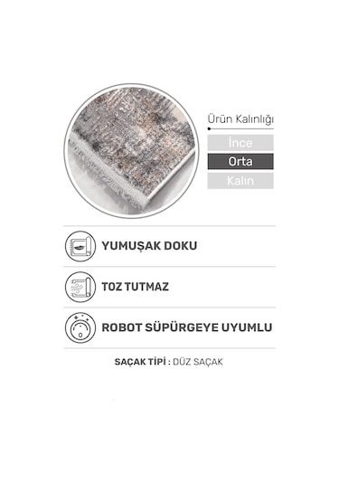 Notteo Modern Halı Yumuşak Dokulu, Dokuma Tabanlı, 7 Mm İnce Form, Dayanıklı Gri - Bej