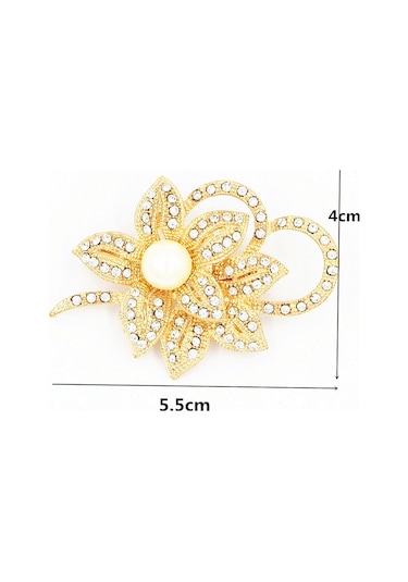 Yapay Elmas Çiçek Broşları Altın Kadınlar İçin Vintage İnci Bro Gold