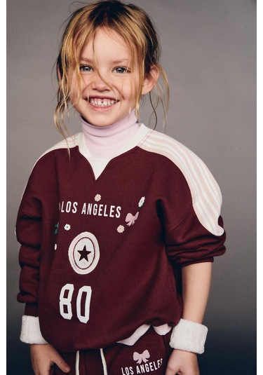 La Ciel Paris Nakış Ve Baskı Detaylı Kız Çocuk Takımı Sweatshirt & Boru Paça Alt, 2 7 Yaş Bordo