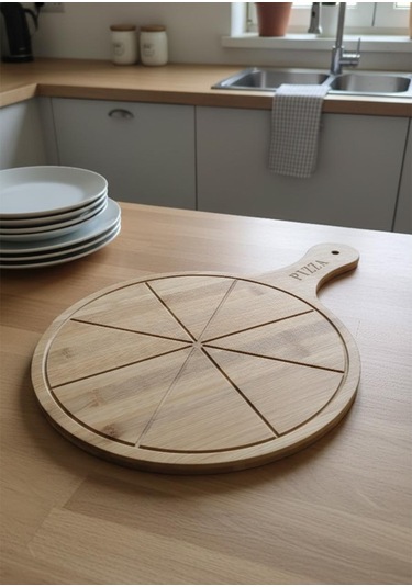 Bambu Pizza Tabağı - Sunumluk 30 Cm Sarı