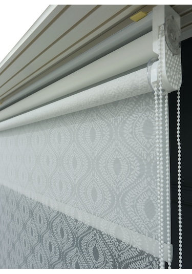 Çift Mekanizmalı Tül+stor Güneşlik Perde Çiftli Sistem - 2 Perde Tek Ürün Beyaz2