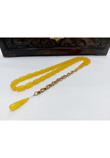 Sinan Songül Usta İmzalı Sarı Renk Sıkma Kehsibar Tesbih... Ölçü: