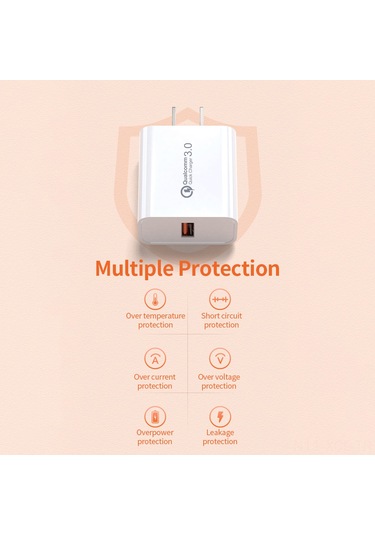 Konesam 18w Qc3.0 Hızlı Şarj Cihazı, Usb-a Arayüzlü Taşınabilir Şarj Aleti, Apple/android Uyumlu, Beyaz, Abd Standardı