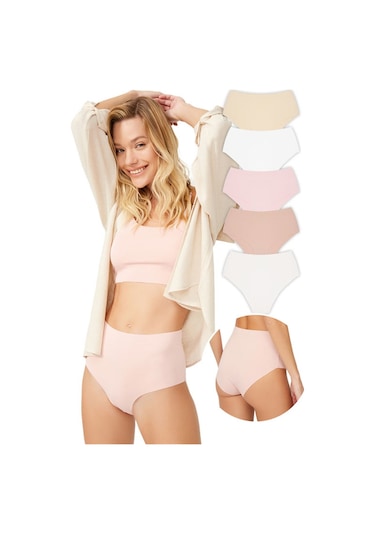 Yüksek Bel Basic Lazer Kesim Bikini Külot 5'li Paket Çok Renkli 6