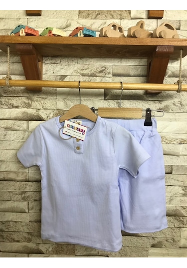 Aysbebe Erkek Çocuk Şortlu Kaşkorse Takım Kısa Kollu Buz Mavi