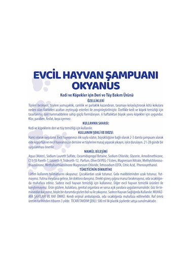 Pet White Kedi Köpek Evcil Hayvan Şampuanı Okyanus Kokulu 500 ML