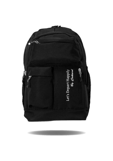 Siyah Astarlı Lüx Kumaş Çok Cepli Okul Sırt Gezi Çantası Siyah