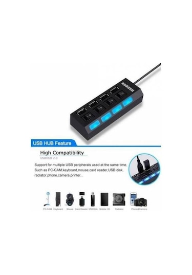 4 Port Usb Çoklayıcı 2.0 Hub Switch Çoğaltıcı Işıklı Anahtarlı