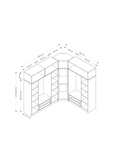 Minar Kale 8 Kapaklı 4 Ç Köşe Dolap + Yüklük Antrasit 255cm