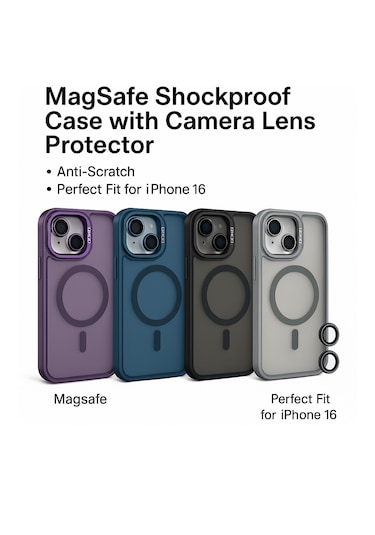 İphone 16 Kılıfı, Kaliteli Kamera Lens Koruyucu Dahil, Magsafe Uyumlu Darbe Dayanaklı, 3 Renk Siyah