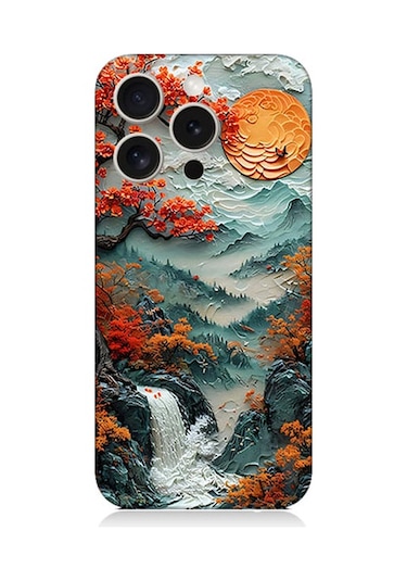 Apple Uyumlu iPhone 15 Pro Turuncu Ağaç Desenli Silikon Kılıf Silikon