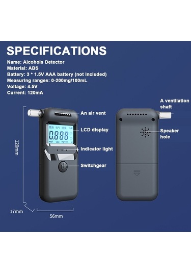 Besthome1 Taşınabilir Yüksek Hassasiyetli Alkol Ölçer, Sesli Sonuç, 50 Kayıt Hafızalı, Gece Okunabilir Lcd Ekran, Çok Kolay Kul