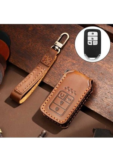Wondernest Hallmo Honda Uyumlu 4 Düğmeli Sığır Derisi Anahtar Kılıfı Koruyucu Kapak Kahverengi
