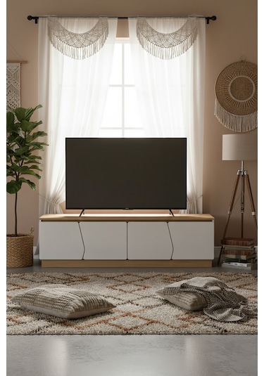 Bohem 180 Cm Tv Ünitesi Ledli Mdf Kapak Ceviz - Beyaz
