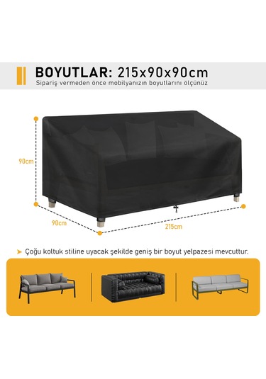Haegs Çift Kişilik Bahçe Koltuk Örtüsü, Koruma Kılıfı, Su Geçirmez Açık Hava Bahçe Mobilya Kılıfları, Dış Mekan Sandalye Kılıfı Örtü Branda, Ağır Hizmet Tipi, 215-90-90cm - Siyah