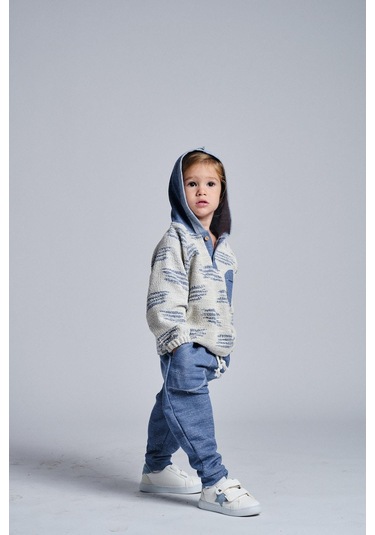 Etnik Desen Kapşonlu 2 Li Takım İndigo