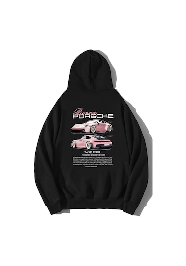 Brz Collection Unisex Oversize Berry Porsche Hoodie Siyah