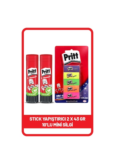 Pritt Stick 43 Gr Shrink X 2 Adet + Pritt Mini Silgi 10'lu Blister