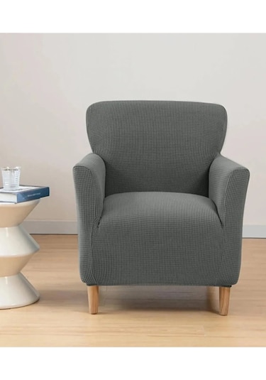 StarMall Streç Yikanabilir Karedesen Tek kişili Koltuk Örtüsü, kanepe, çekyat Kılıfı Koyu Gri