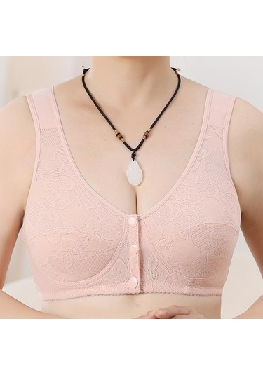 Pembe Pamuk Jakarlı Yelek Tarzı Orta Yaşlı Ve Yaşlı Ön Toka İç Kadın Dantel Fincan Büyük Boy Straplez Sütyen Pembe