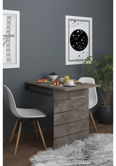 Fulya Duvara Monte Katlanabilir Pratik Yemek Masası Balkon Gri