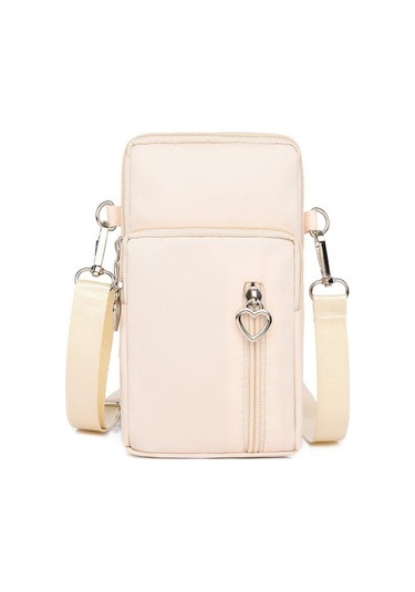 Rahat Küçük Omuz Çantası Kadın Cep Telefonu Cebi Durumda Su Geçirmez Naylon Spor Kol Paketi Mini Messenger Çanta Crossbody Çanta Bej