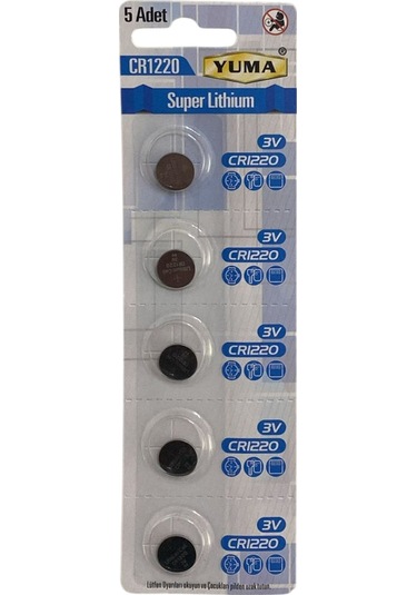 Yuma Cr1220 Süper Lityum 3v 5 Li Kart Düğme Pil