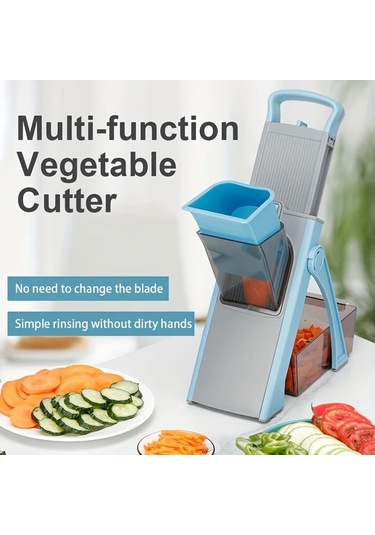Dashanshop Ayarlanabilir Manuel Sebze Dilimleyici Ve Doğrayıcı Blue - Paslanmaz Çelik Bıçaklar Dayanıklı Plastik Patates Salata Kesme Aleti 1 Parça