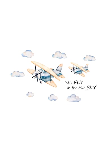 Xiyyadms Pvc Çocuk Odası Duvar Sticker - Uçak Ve Bulut Desenli, 86x140cm, Kolay Yapıştır, Dekoratif Ve Onarıcı, Multifarbe, Ev/anaschool Uygun Çok Renkli