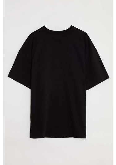 Rıver Erkek Nakış Işlemeli Oversize %100 Organik Pamuk Örme Siyah T-shirt