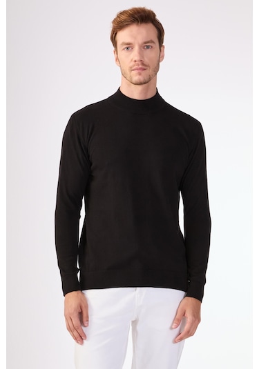 Dufy %100 Pamuk Slim Fit Düz Erkek Triko - Siyah
