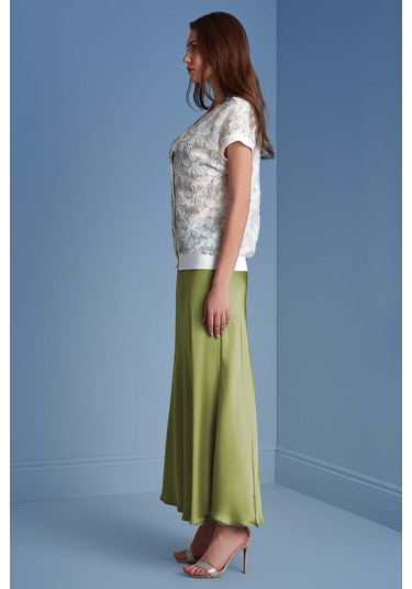 Evaze Yeşil Saten Etek Yeşil