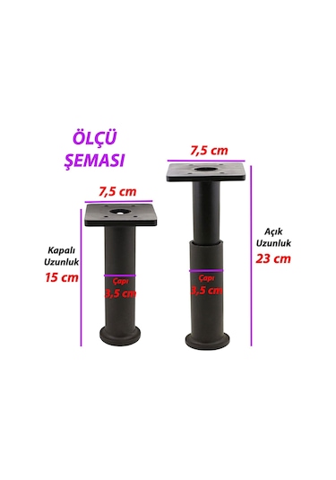 2 Adet Modül Ayarlanabilir Destek Ayağı 15 X 23 Cm Siyah Ayak Mobilya Kanepe Baza Koltuk Ünite Ayakları