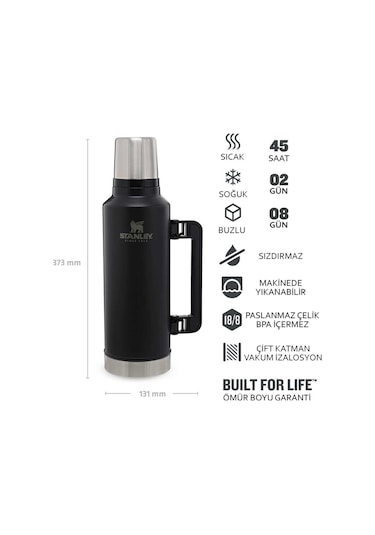 Stanley Klasik Paslanmaz Çelik Büyük Termos 1.9 L - 2Qt Siyah 3 Siyah