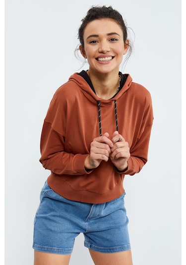 Tommy Life Tarçın Uzun Kol Rahat Form Kapüşonlu Kadın Sweatshirt - 97115 Tarçın