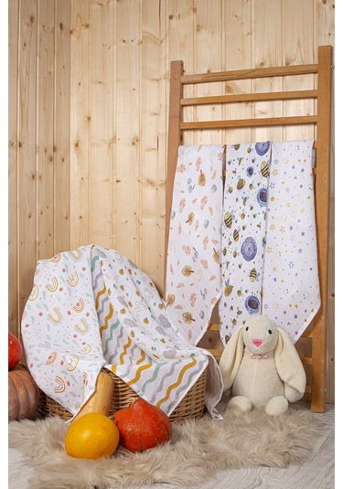 Dijital Baskılı 6lı Çok Amaçlı Müslin Örtü Seti - 75 x 75 Çok Renkli