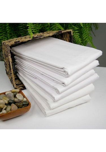 Lotus Home Tek Kişilik Ranforce Düz Beyaz Lüks Pamuklu Çarşaf + Yastık Kılıfı 1 Adet (50x70)