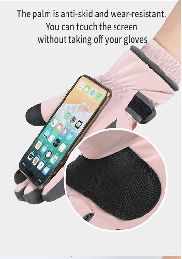 Kayak Eldivenleri Artı Kadife Sıcaklık Açık Binicilik Eldivenleri Velcro Gri Pink Pembe