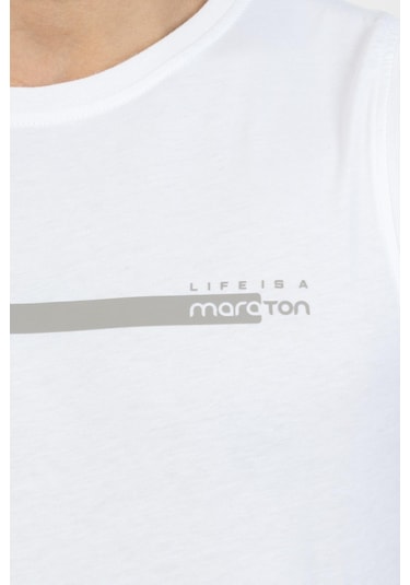 Maraton Sportswear Regular Erkek Bisiklet Yaka Kolsuz Basic Beyaz Atlet 21723-Beyaz