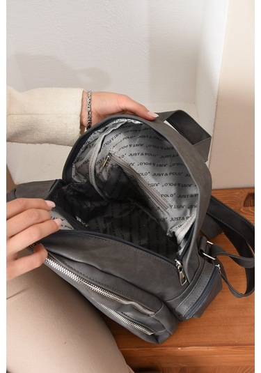 Just Polo Kadın Eskitme Suni Deri Çok Cepli Günlük Sırt Çantası Pbu3000 Antrasit