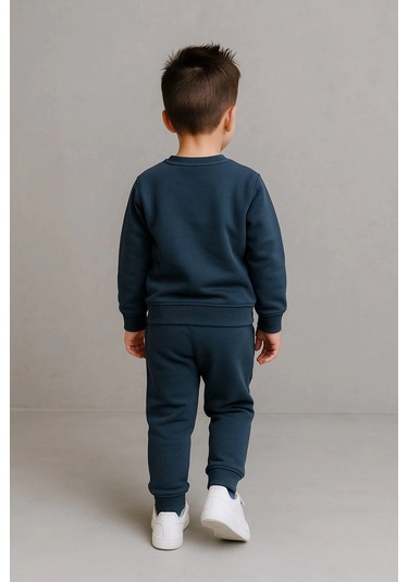 Erkek Çocuk Nakışlı İki Parça Eşofman Takımı %100 Pamuk Füme