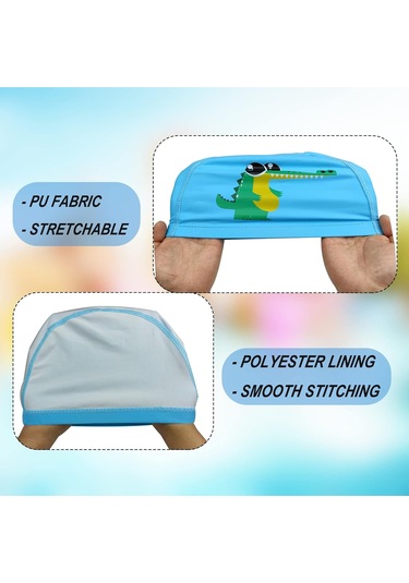 Çocuk Yüzme Boneleri Mavi Timsah Desen - Çocuklar İçin Yüzme Bon Mavi